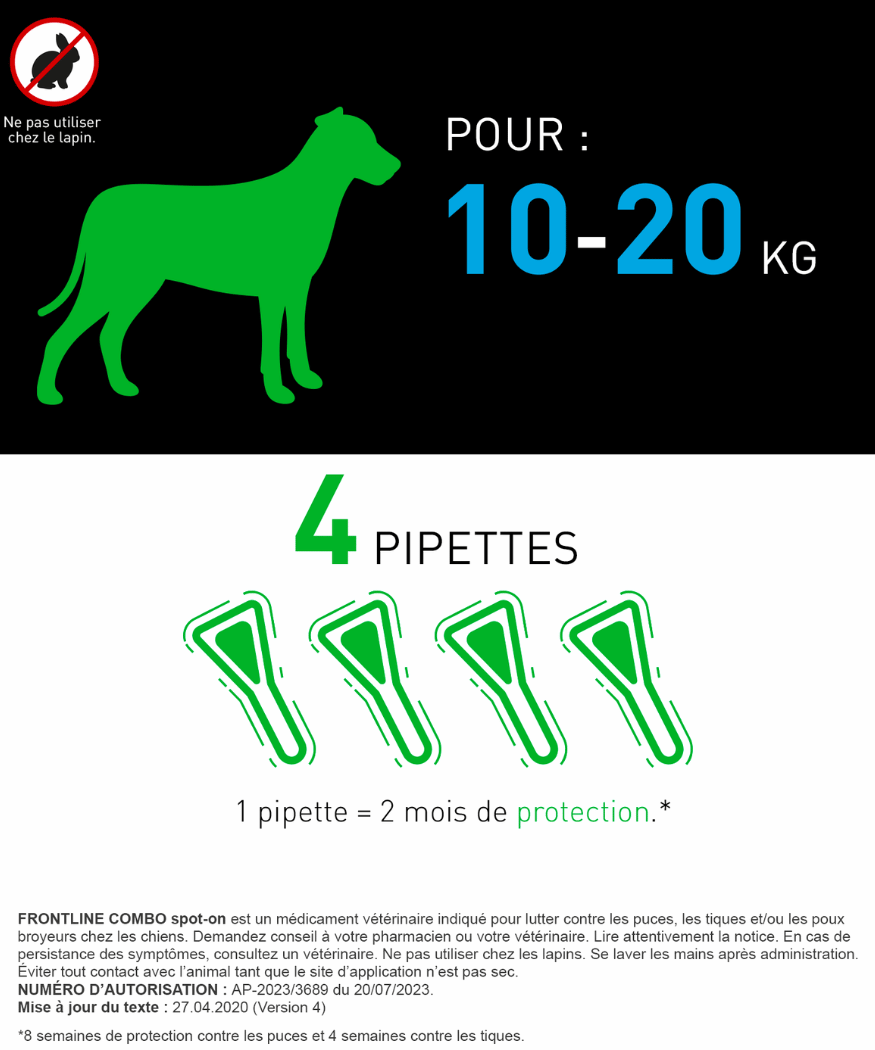 10-20kg combo chien - pipette traitement antiparasitaire chien